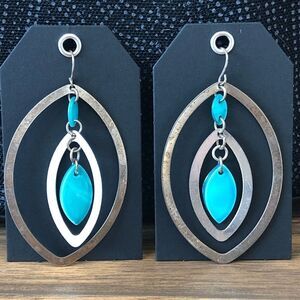 ❤️ Silver & Brass Encircled Turquoise Teardrops